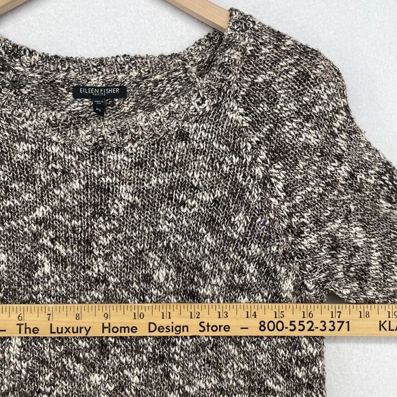 EILEEN FISHER Sweater PS Petite Linen Cotton Blend Round Neck Marled Brown USA - Picture 11 of 13